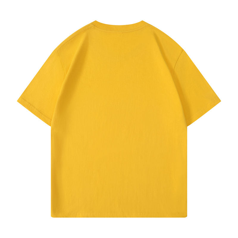 Cotton round neck blank t-shirt in honey yellow color - back view