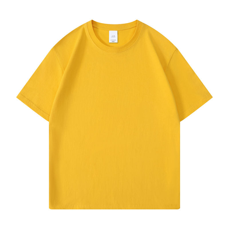 Cotton round neck blank t-shirt in honey yellow color - front view