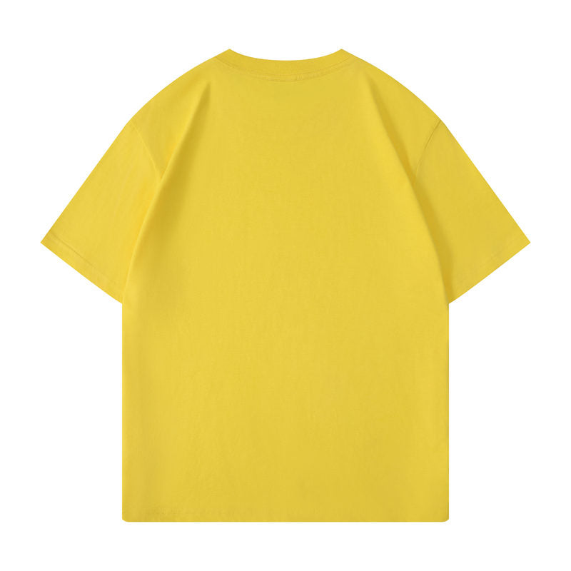 Cotton round neck blank t-shirt in lemon yellow color - back view
