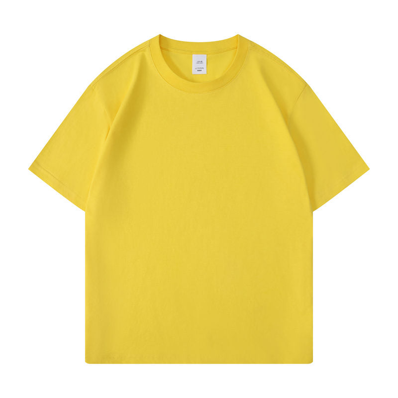 Cotton round neck blank t-shirt in lemon yellow color - front view