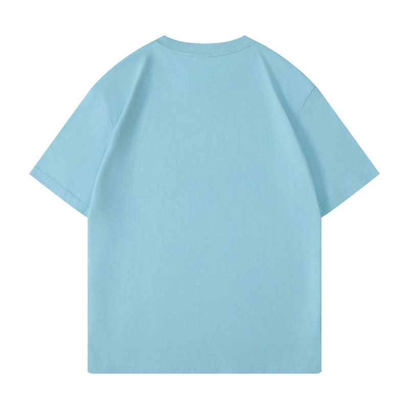 Cotton round neck blank t-shirt in light aqua color - back view