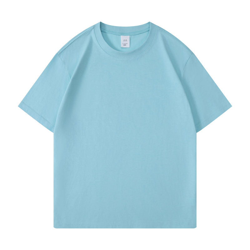 Cotton round neck blank t-shirt in light aqua color - front view