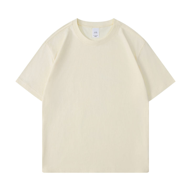Cotton round neck blank t-shirt in light beige color - front view