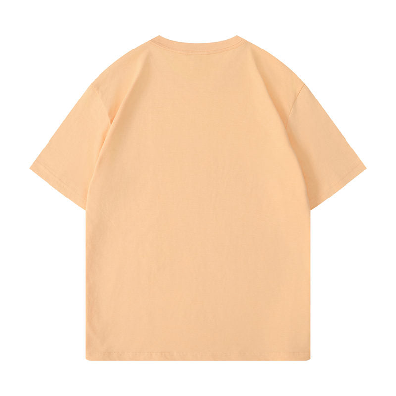 Cotton round neck blank t-shirt in light orange color - back view