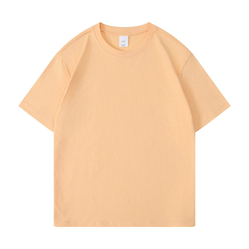 Cotton round neck blank t-shirt in light orange color - front view