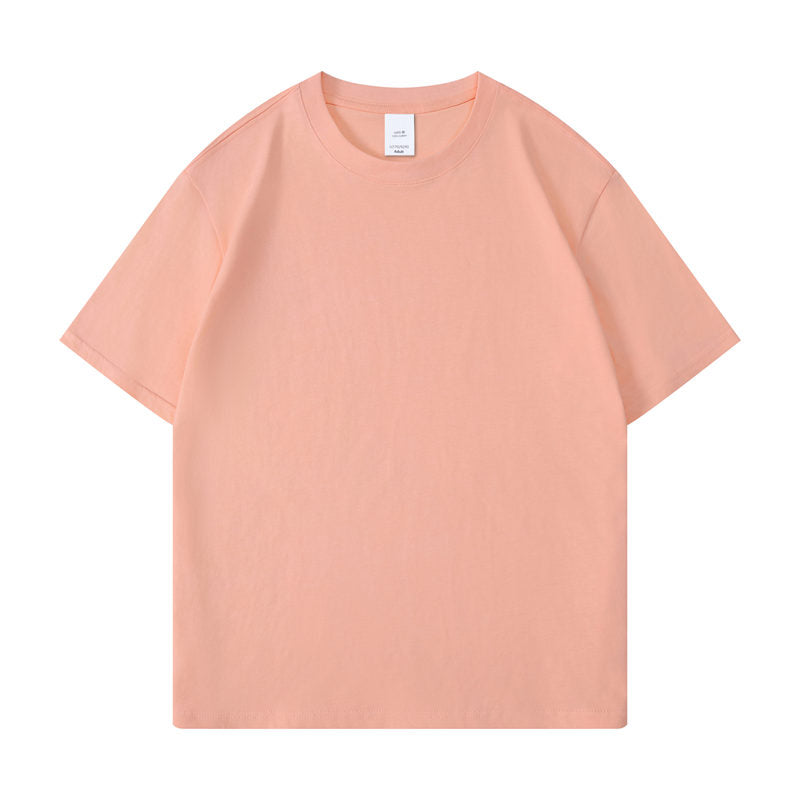 Cotton round neck blank t-shirt in light pink color - front view