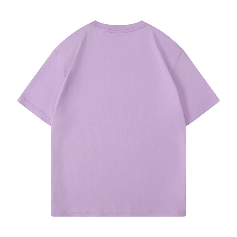 Cotton round neck blank t-shirt in lilac purple color - back view