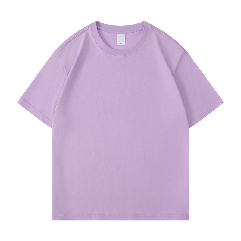 Cotton round neck blank t-shirt in lilac purple color - front view