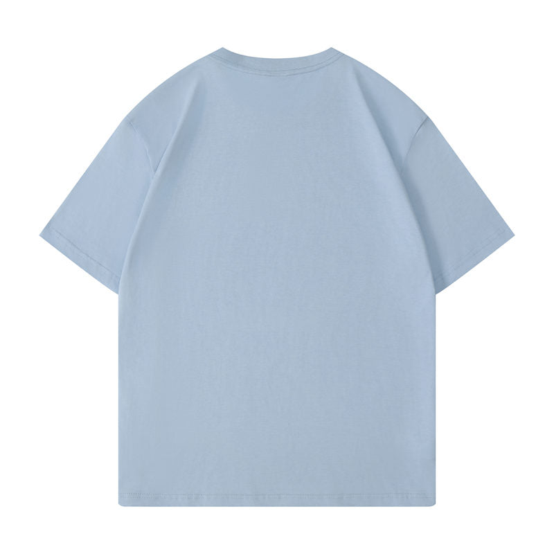 Cotton round neck blank t-shirt in mist blue color - back view