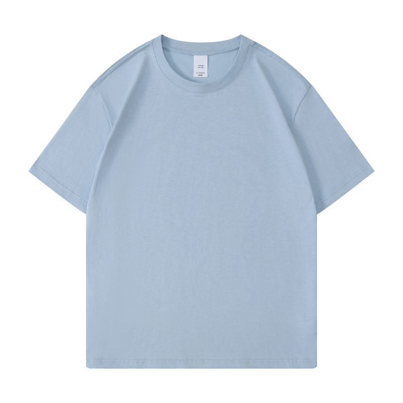 Cotton round neck blank t-shirt in mist blue color - front view
