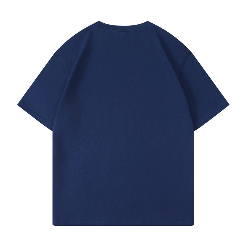 Cotton round neck blank t-shirt in navy blue color - back view
