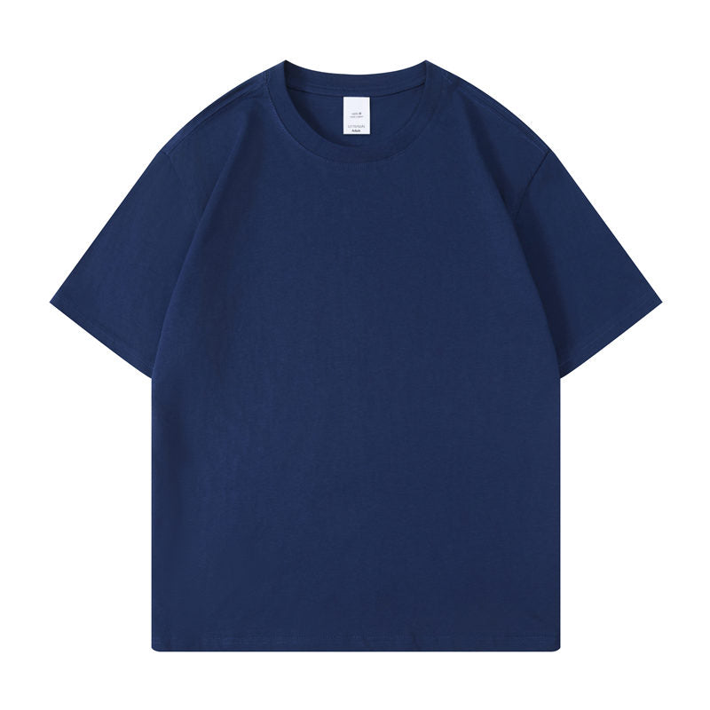 Cotton round neck blank t-shirt in navy blue color - front view