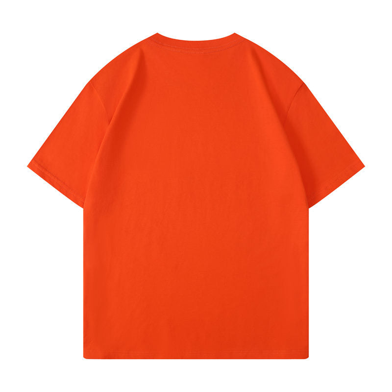 Cotton round neck blank t-shirt in orange color - back view