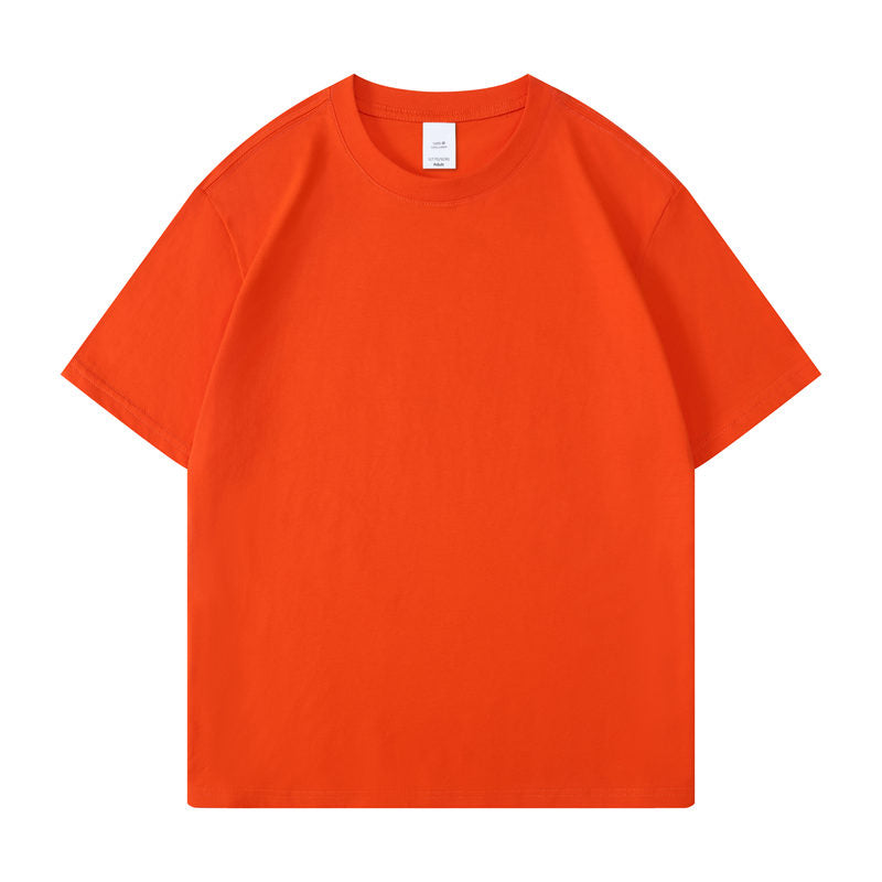 Cotton round neck blank t-shirt in orange color - front view