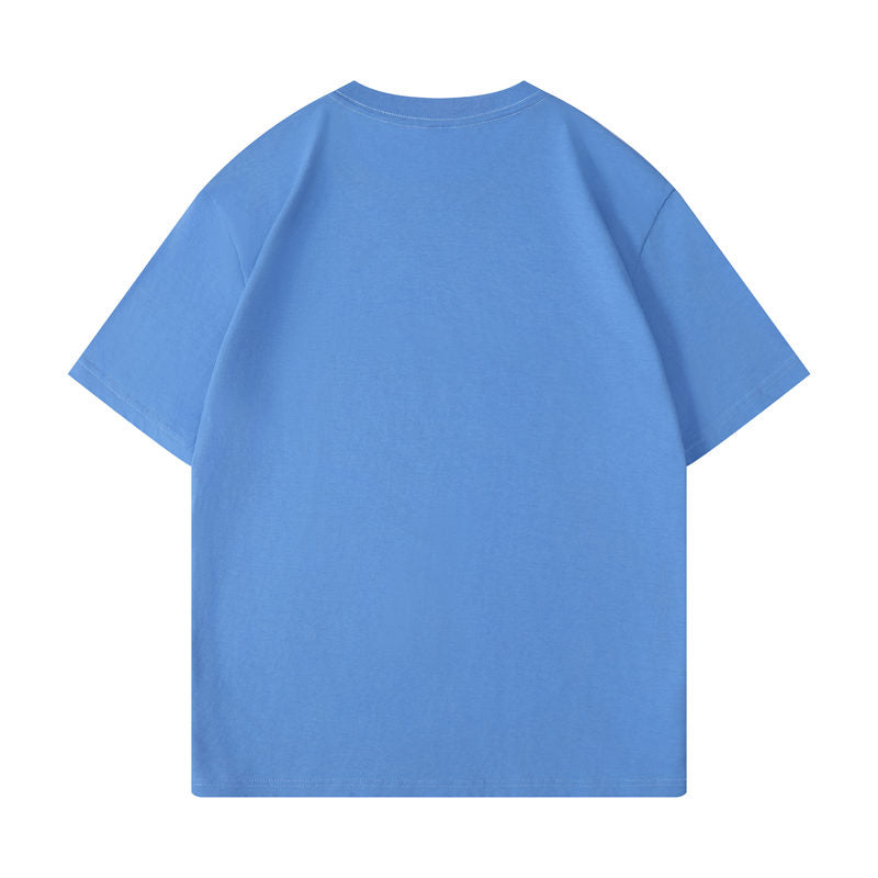 Cotton round neck blank t-shirt in periwinkle color - back view