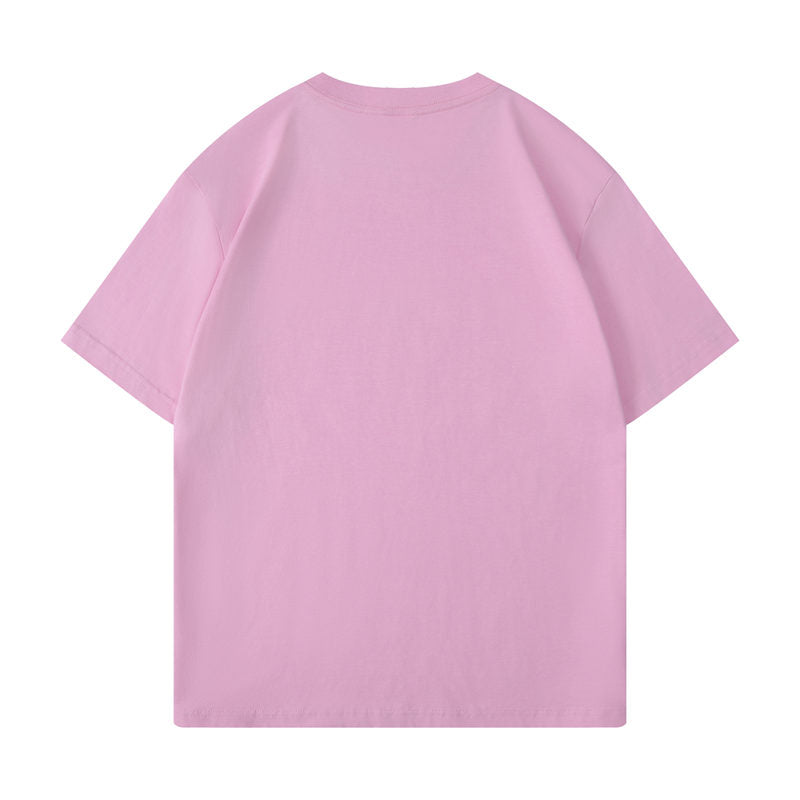 Cotton round neck blank t-shirt in pink color - back view