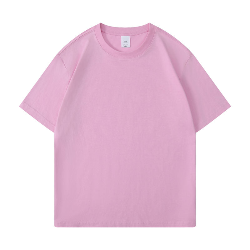 Cotton round neck blank t-shirt in pink color - front view
