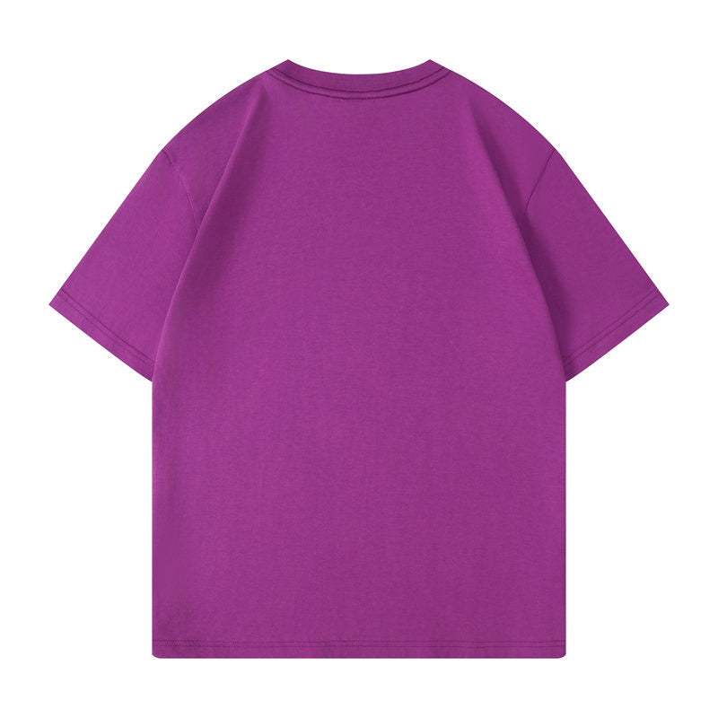 Cotton round neck blank t-shirt in purple color - back view