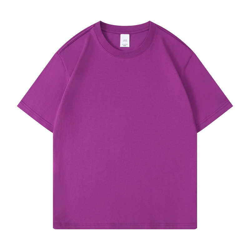 Cotton round neck blank t-shirt in purple color - front view