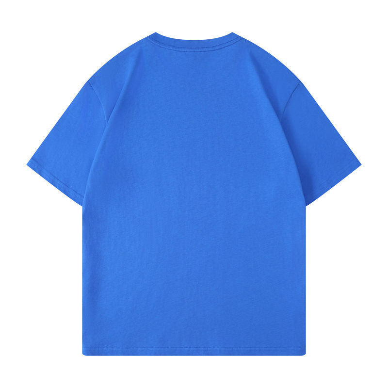 Cotton round neck blank t-shirt in royal blue color - back view