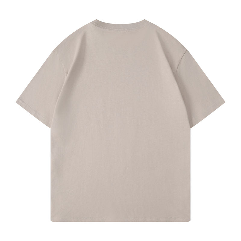 Cotton round neck blank t-shirt in sand color - back view