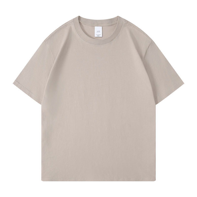 Cotton round neck blank t-shirt in sand color - front view