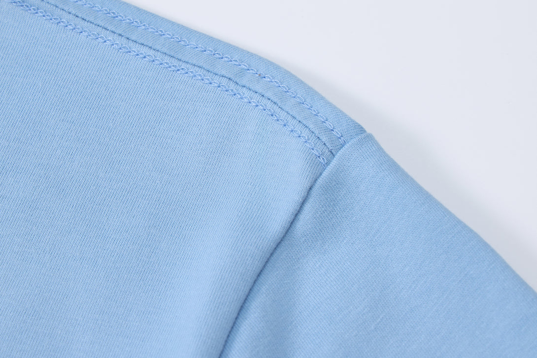 Shoulder construction detail of cotton round neck blank t-shirt