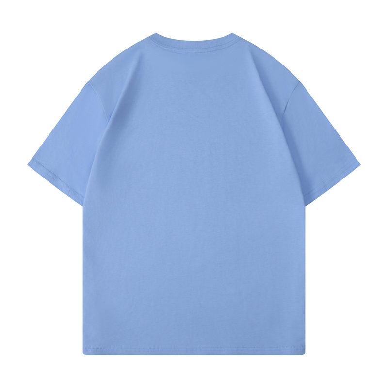 Cotton round neck blank t-shirt in sky blue color - back view