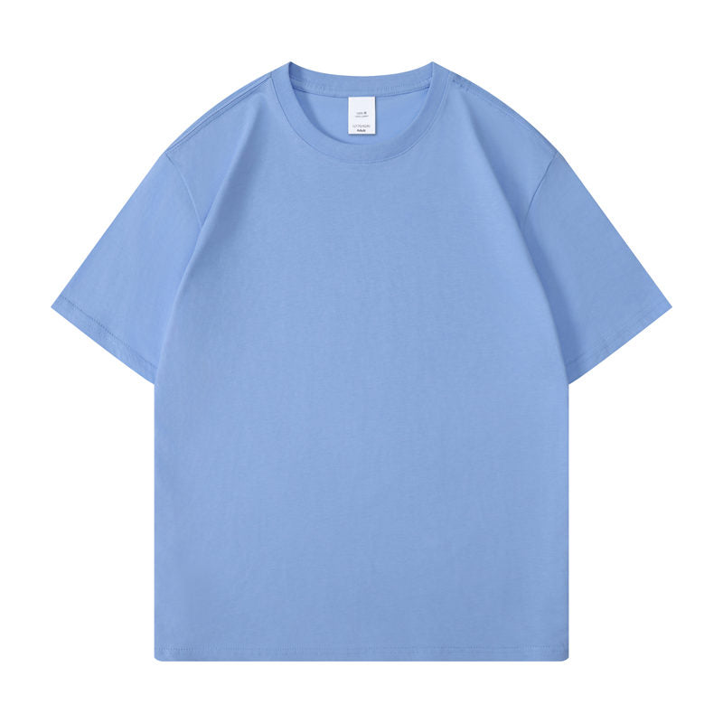 Cotton round neck blank t-shirt in sky blue color - front view