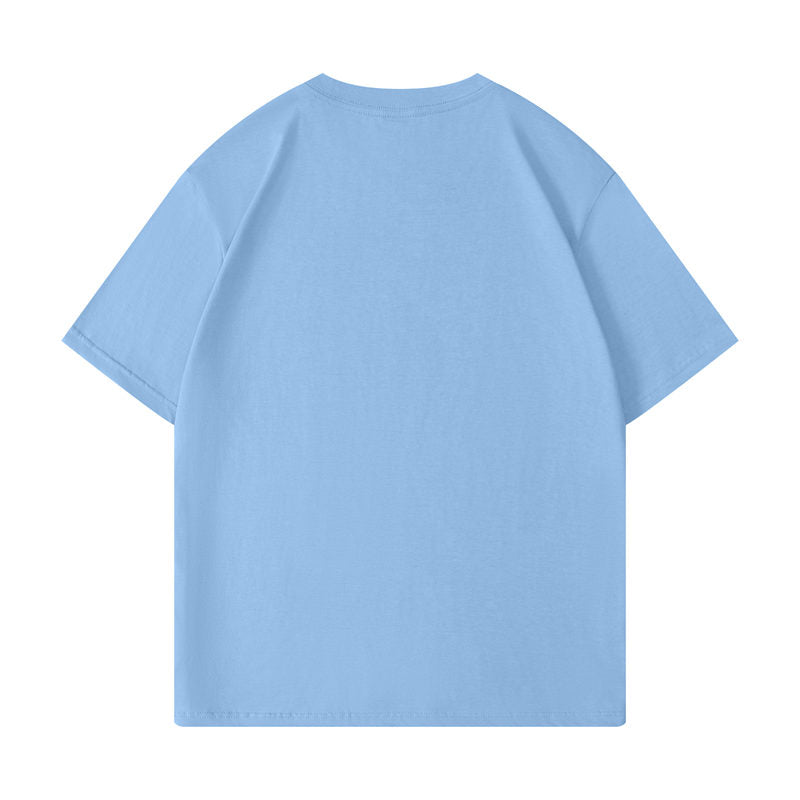 Cotton round neck blank t-shirt in slate blue color - back view