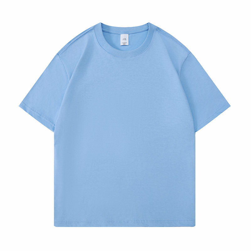 Cotton round neck blank t-shirt in slate blue color - front view