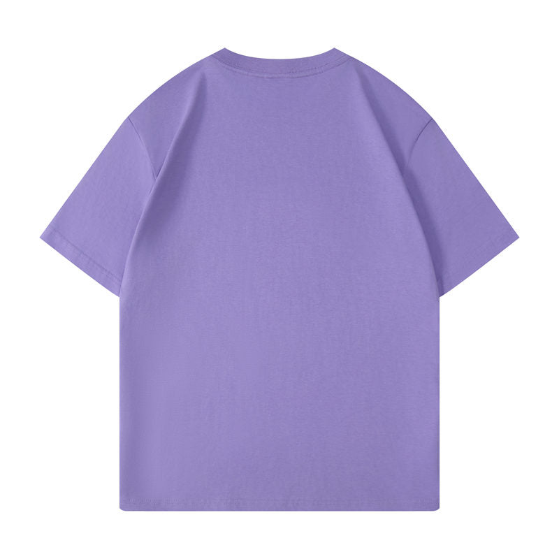 Cotton round neck blank t-shirt in violet color - back view
