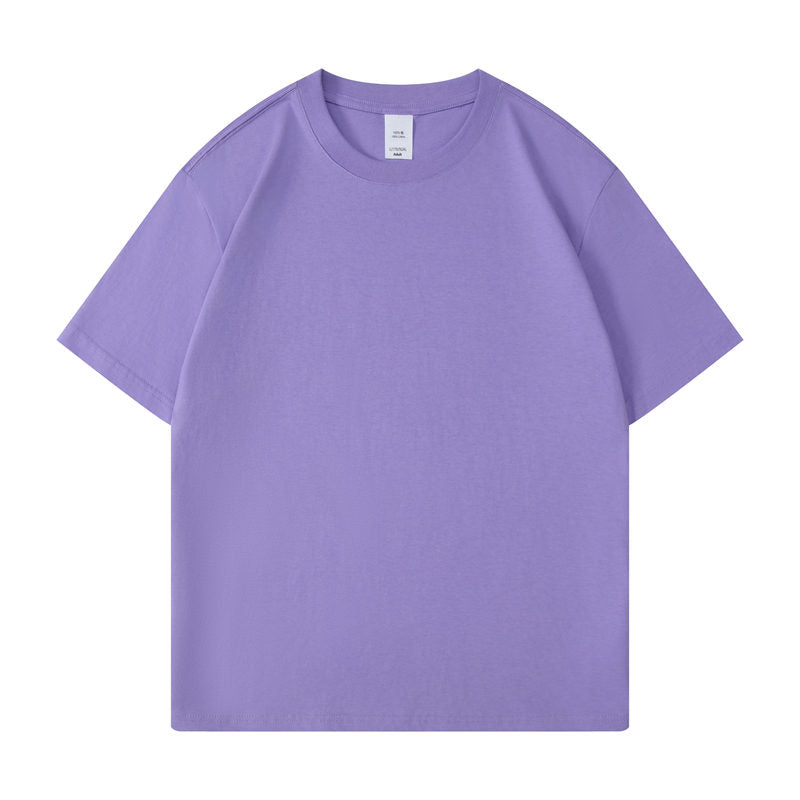 Cotton round neck blank t-shirt in violet color - front view
