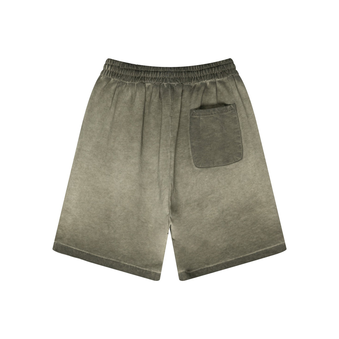 Army Green cotton shorts back view - 100% cotton heavy wash casual shorts