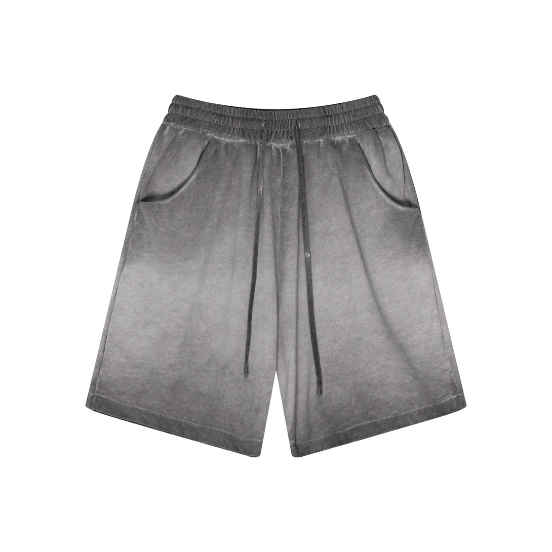 Gray cotton shorts front view - vintage wash distressed streetwear cotton shorts