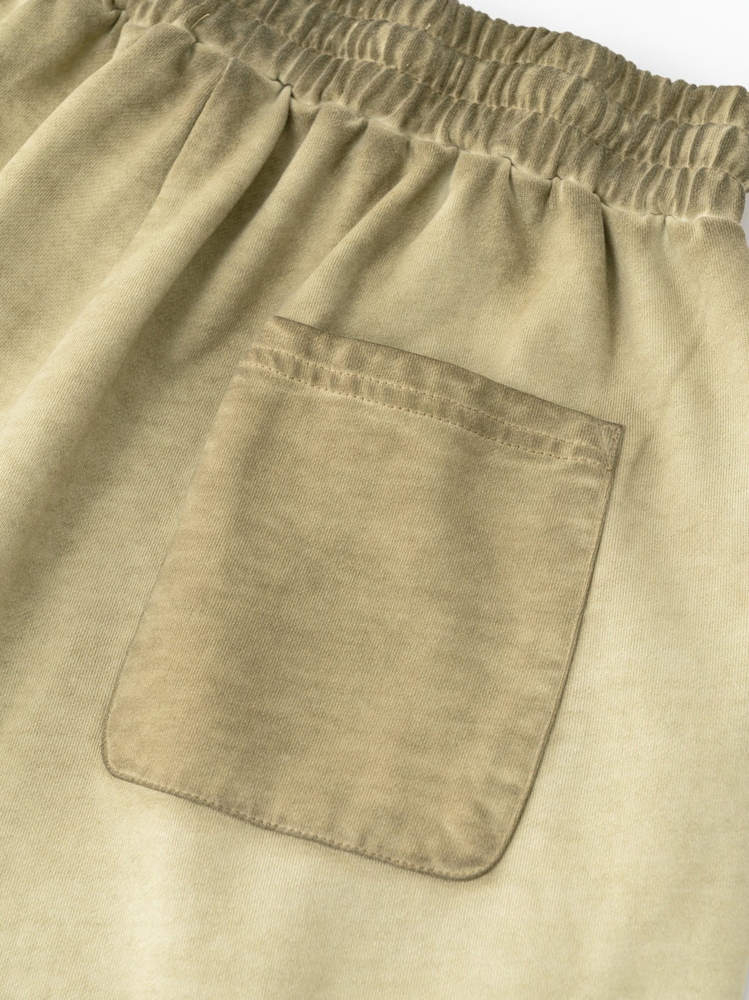 Khaki cotton shorts back pocket detail - distressed streetwear heavy cotton fabric