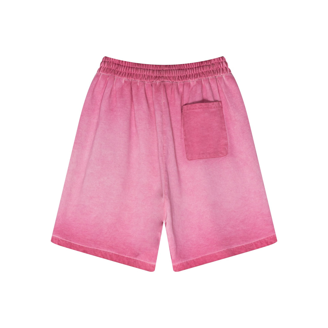 Rose Red cotton shorts back view - 100% cotton vintage wash unisex streetwear shorts