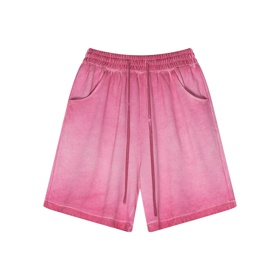 Rose Red cotton shorts front view - 100% cotton heavy vintage wash distressed streetwear style