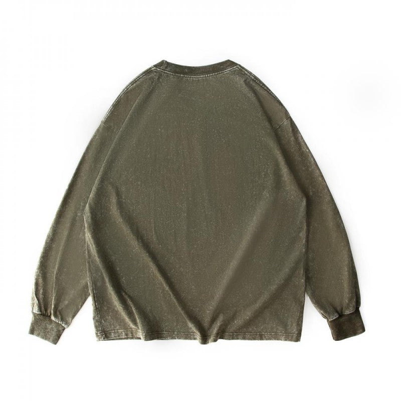Cotton vintage long-sleeved t-shirt in army green color - back view