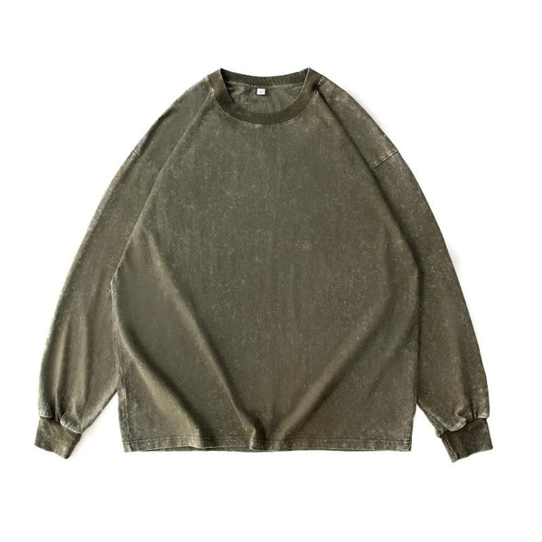 Cotton vintage long-sleeved t-shirt in army green color - front view