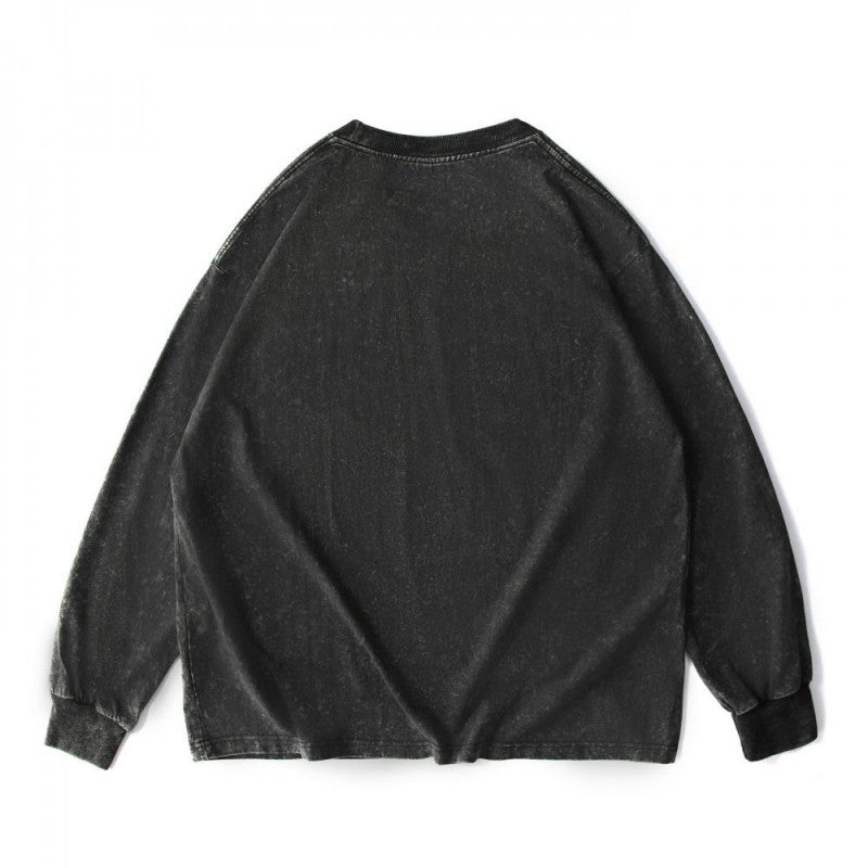 Cotton vintage long-sleeved t-shirt in black color - back view