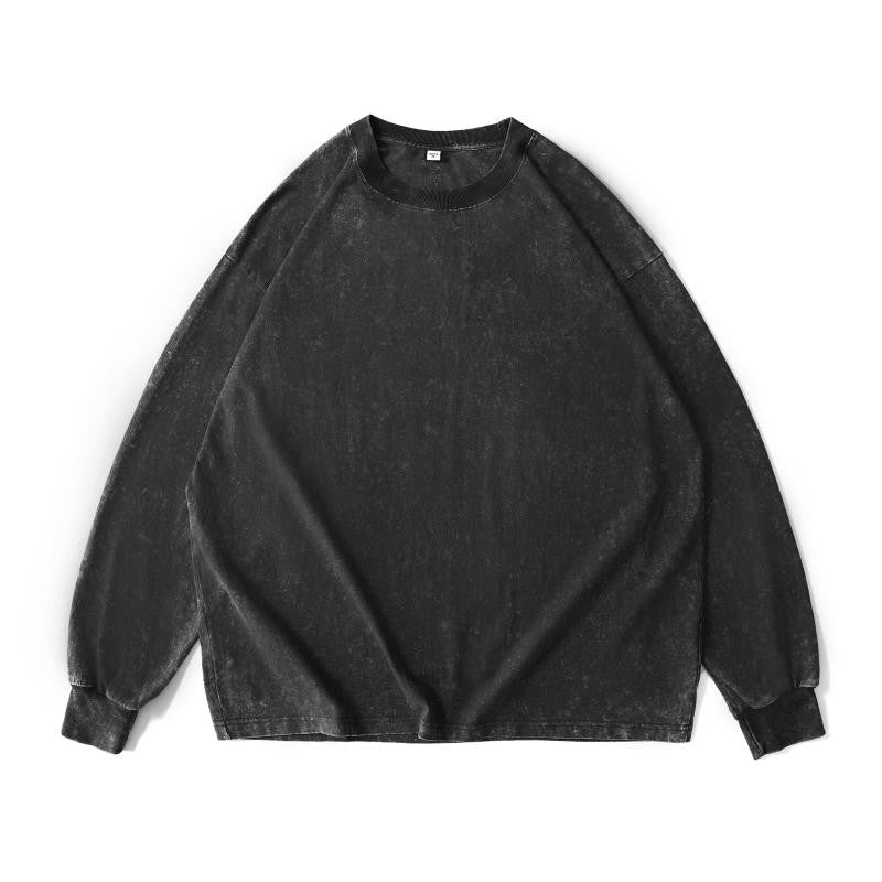 Cotton vintage long-sleeved t-shirt in black color - front view