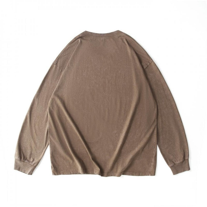 Cotton vintage long-sleeved t-shirt in coffee brown color - back view