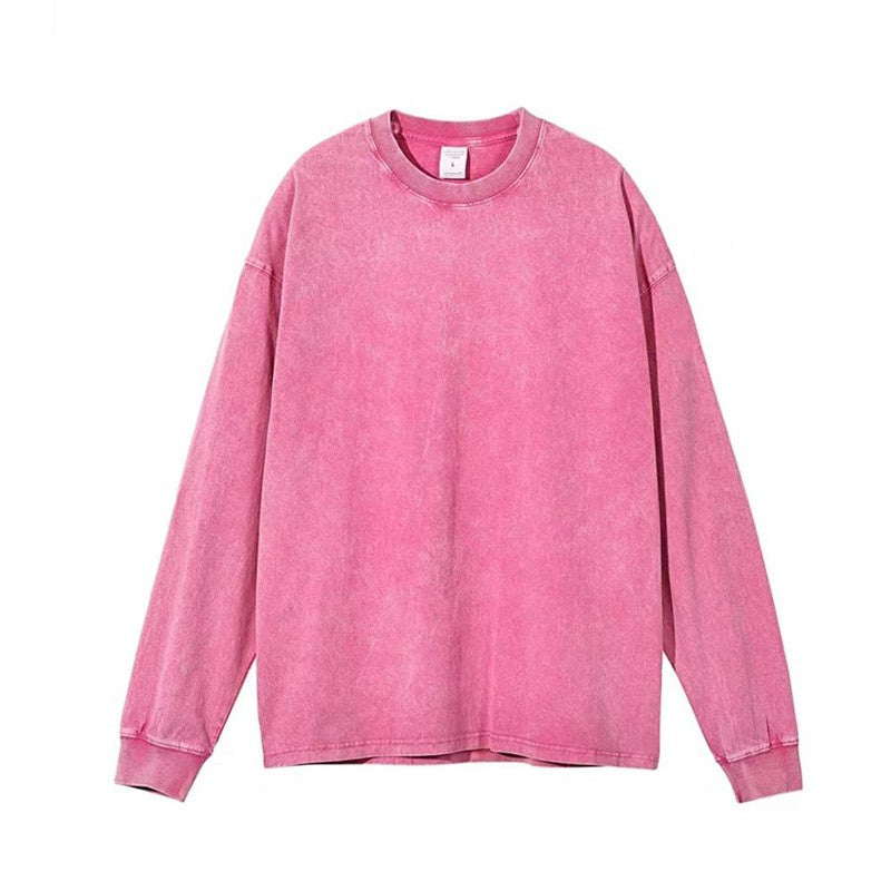 Cotton vintage long-sleeved t-shirt in pink color - front view