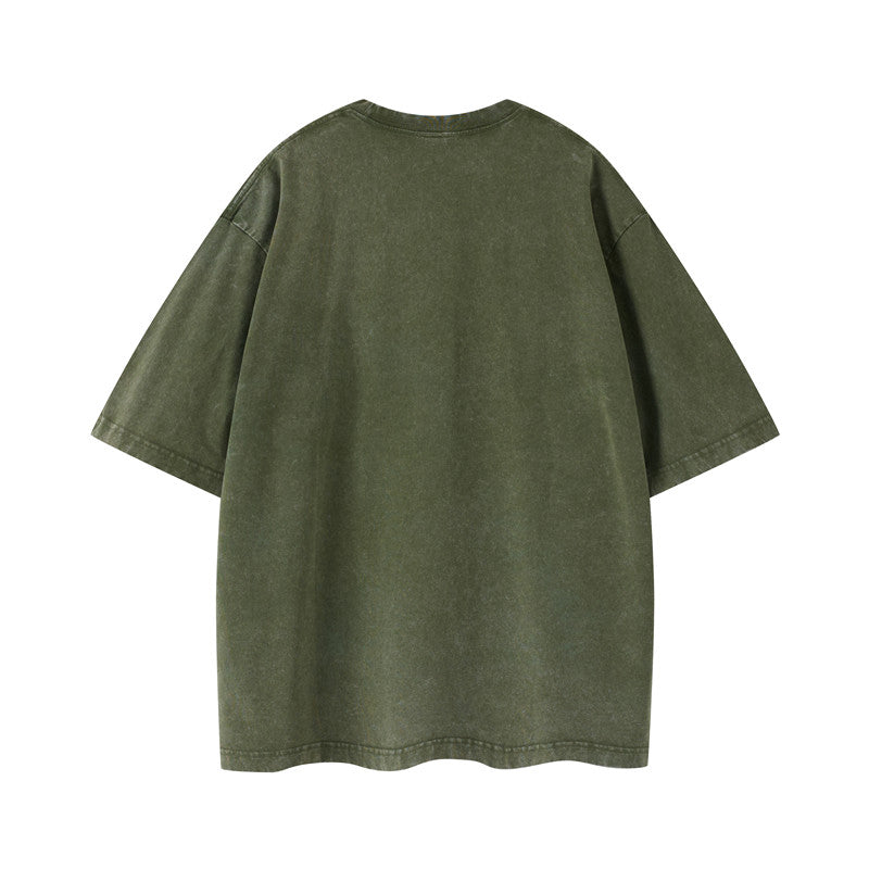 Cotton vintage wash t-shirt in army green color - back view