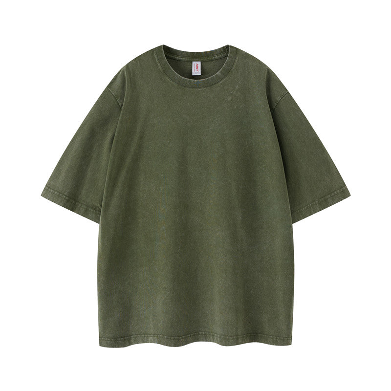 Cotton vintage wash t-shirt in army green color - front view