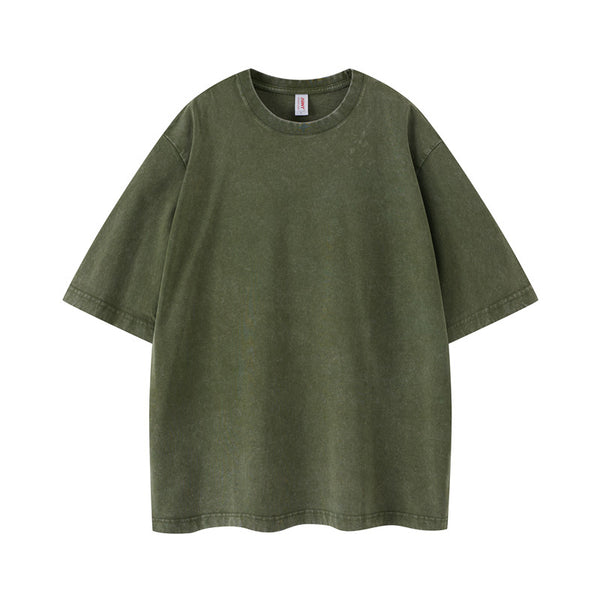Cotton vintage wash t-shirt in army green color - front view