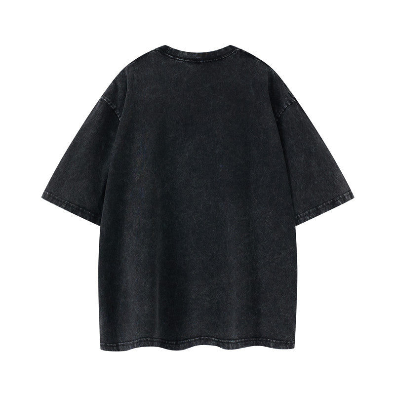 Cotton vintage wash t-shirt in black color - back view