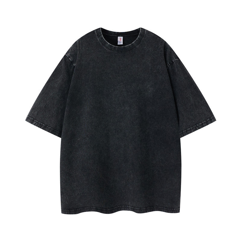 Cotton vintage wash t-shirt in black color - front view