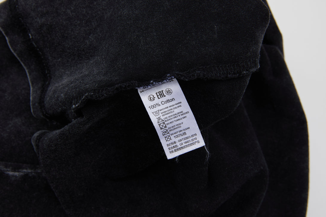 100% cotton composition label on vintage wash t-shirt